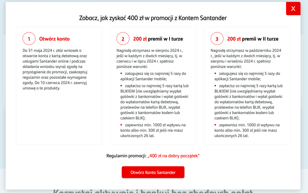 Santander proste warunki promocji